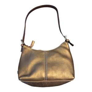 90s Nine & Company Faux Pebbled Leather Bronze Mini Purse W Contrast Stitching